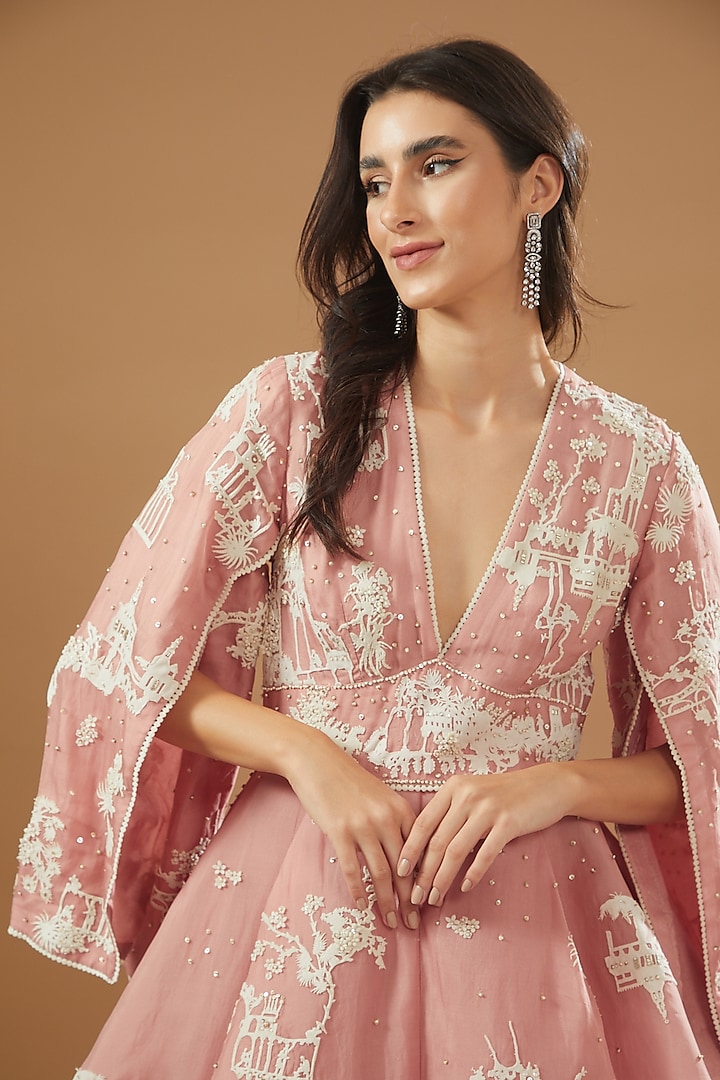 Pink Organza Embroidered Bridal Gown by Sahil Kochhar at Pernia's Pop Up Shop