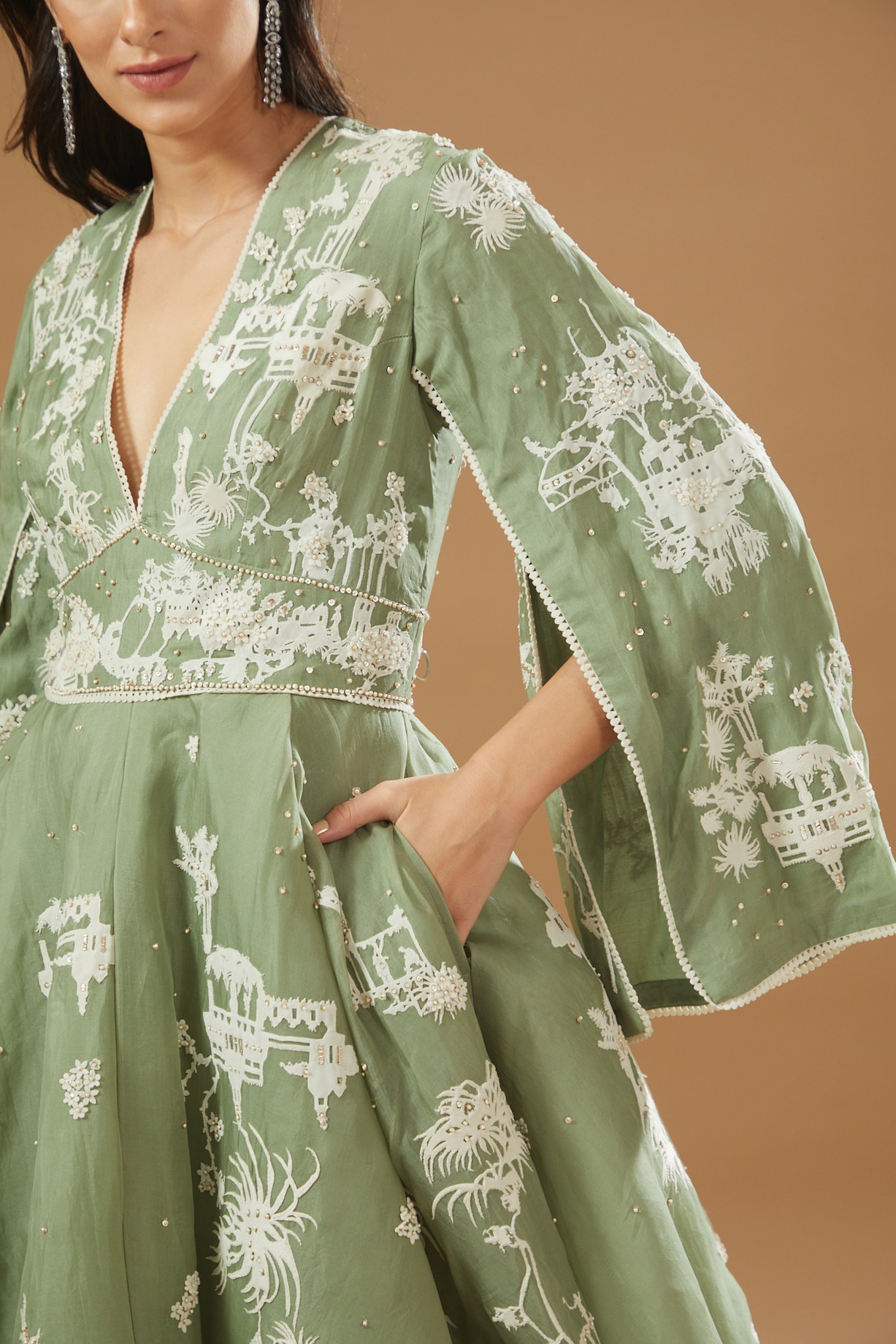 Sage Green Organza Embroidered Gown by Sahil Kochhar at Pernia's Pop Up  Shop 2026