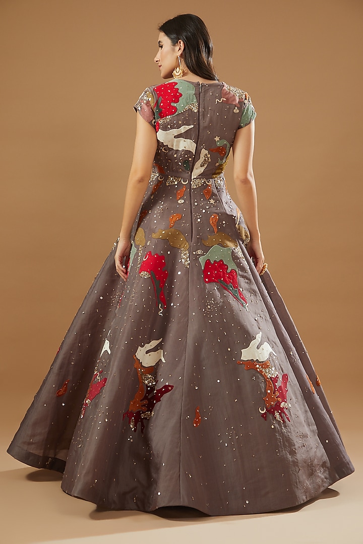 Mauve Organza Embroidered Bridal Gown by Sahil Kochhar at Pernia's Pop Up Shop