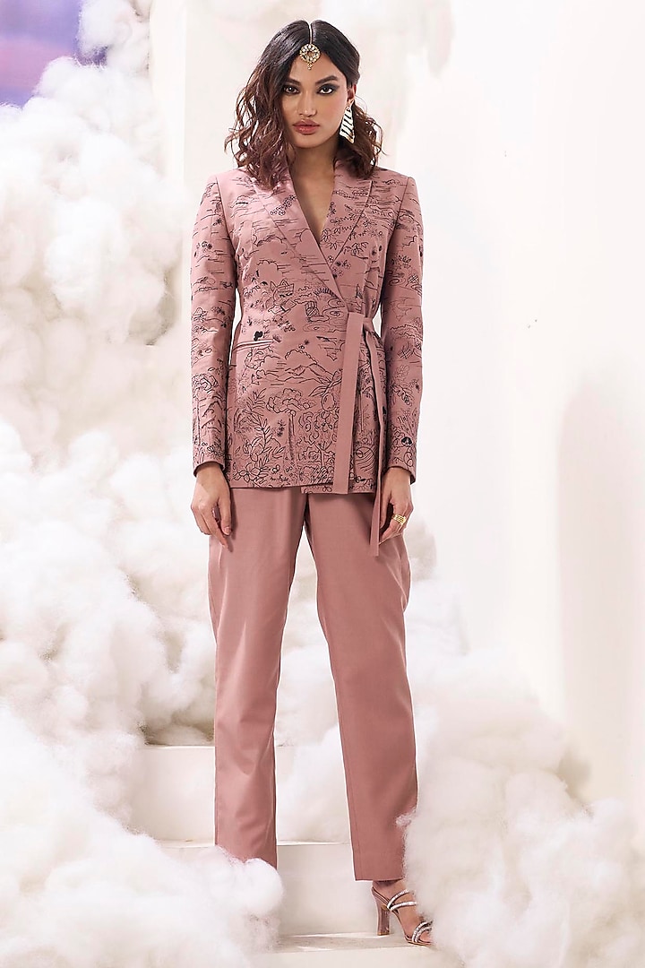 Pink Suiting Straight Pants by Sahil Kochar at Pernia's Pop Up Shop