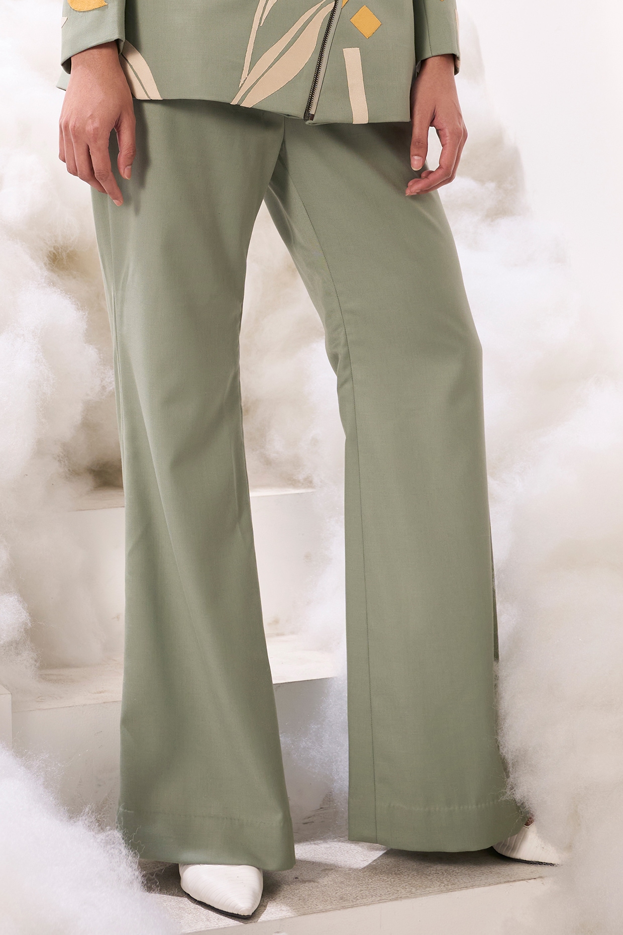 Teal Green Suiting Bell Bottom Pants by Sahil Kochhar at Pernia's
