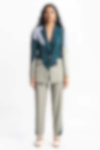 Teal Green Suiting Color-Block Straight Pants by Sahil Kochar at Pernia's Pop Up Shop