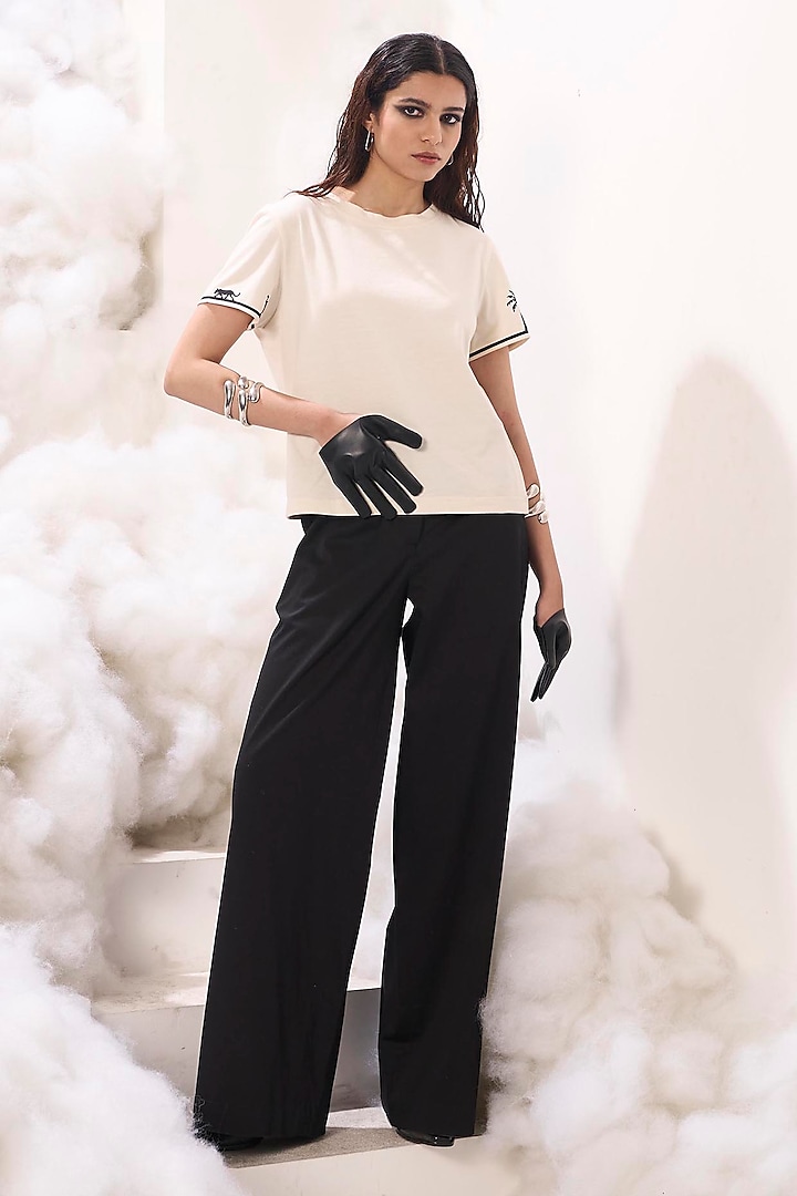 Black Cotton Satin Wide-Leg Pants by Sahil Kochar at Pernia's Pop Up Shop