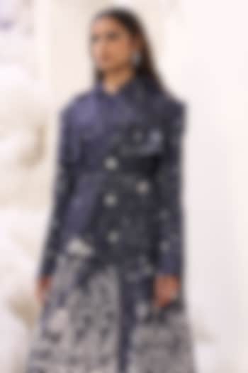 Navy Rayon Twill DIgital Printed Shirt by Sahil Kochhar at Pernia's Pop Up Shop