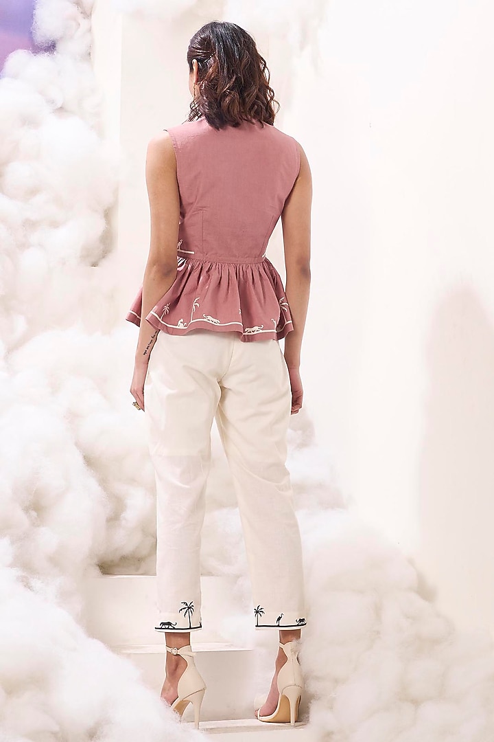 Dusty Pink Poplin Applique Embroidered Peplum Top by Sahil Kochhar at Pernia's Pop Up Shop