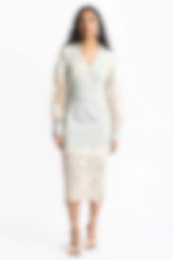 Powder Blue Cotton Satin 3D Applique Embroidered Midi Cocktail Dress by Sahil Kochhar at Pernia's Pop Up Shop