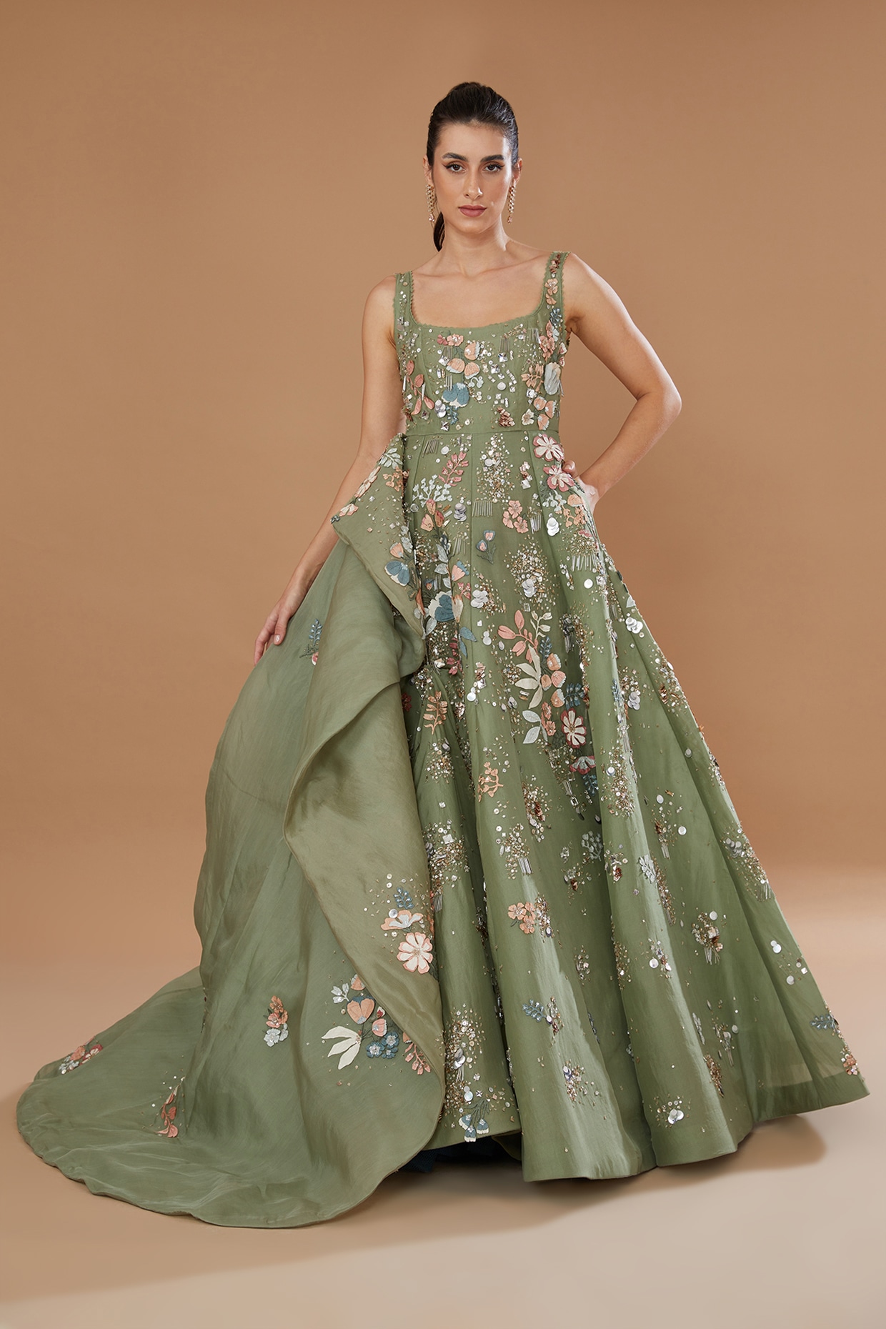 Shop Emerald designer Green Gowns for Kids Online | Aza Fashions