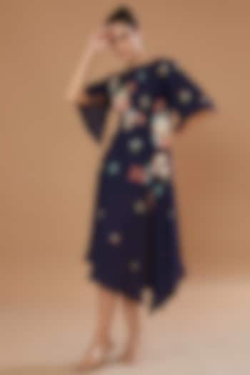 Blue Chanderi Embroidered Tunic by Sahil Kochhar at Pernia's Pop Up Shop