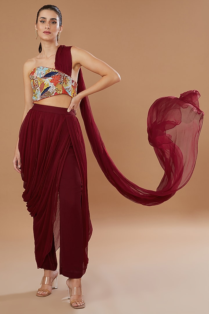 Red Georgette Co-Ord Set by Sahil Kochhar at Pernia's Pop Up Shop