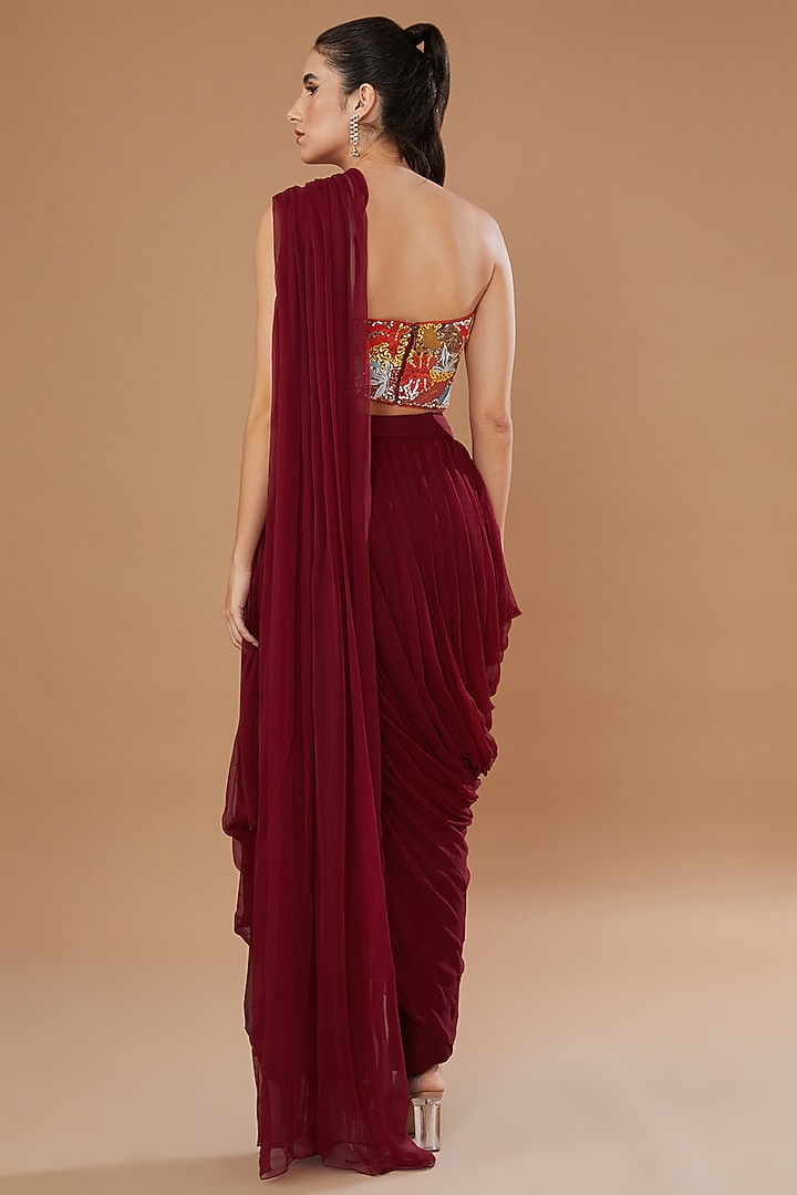 Red Georgette Co-Ord Set by Sahil Kochhar at Pernia's Pop Up Shop