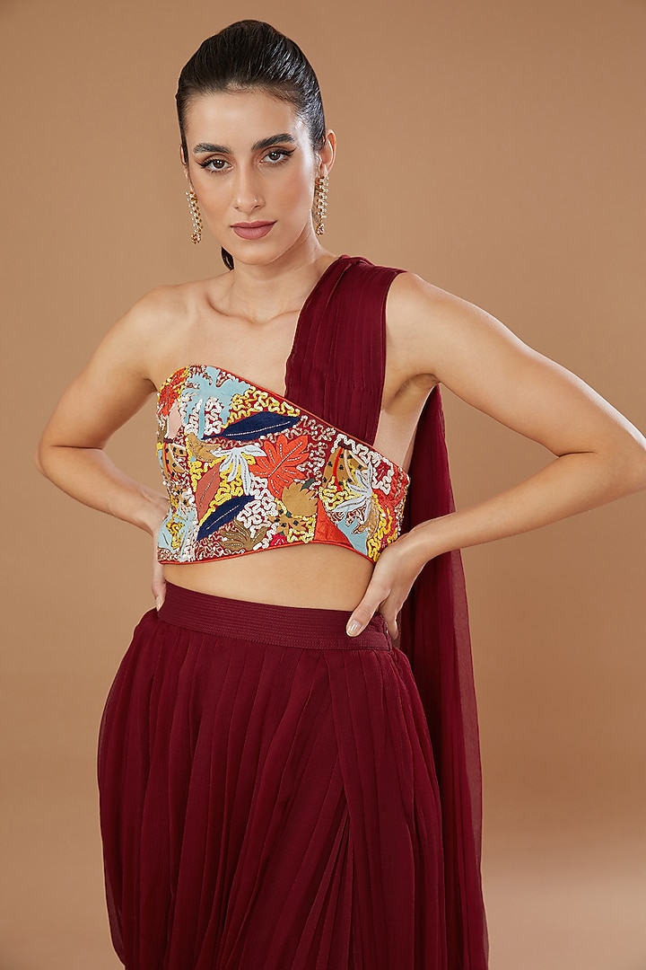 Red Georgette Co-Ord Set by Sahil Kochhar at Pernia's Pop Up Shop