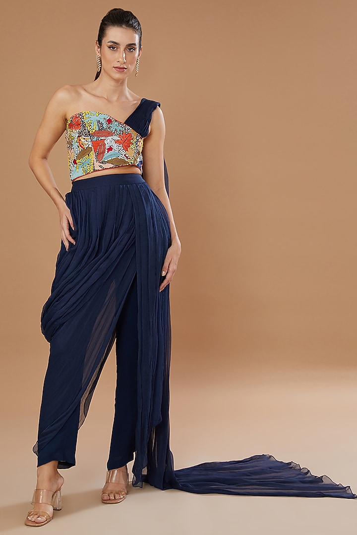 Navy Blue Georgette Co-Ord Set by Sahil Kochhar at Pernia's Pop Up Shop