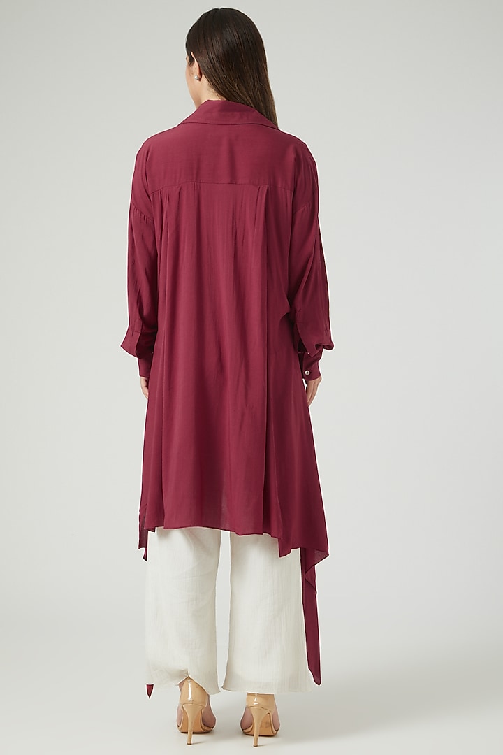 Red Cotton Embroidered Shirt by Sahil Kochhar at Pernia's Pop Up Shop