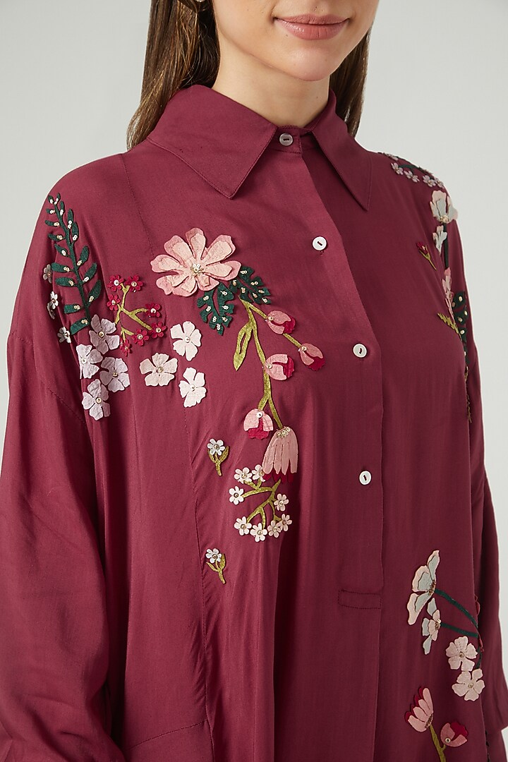 Red Cotton Embroidered Shirt by Sahil Kochhar at Pernia's Pop Up Shop