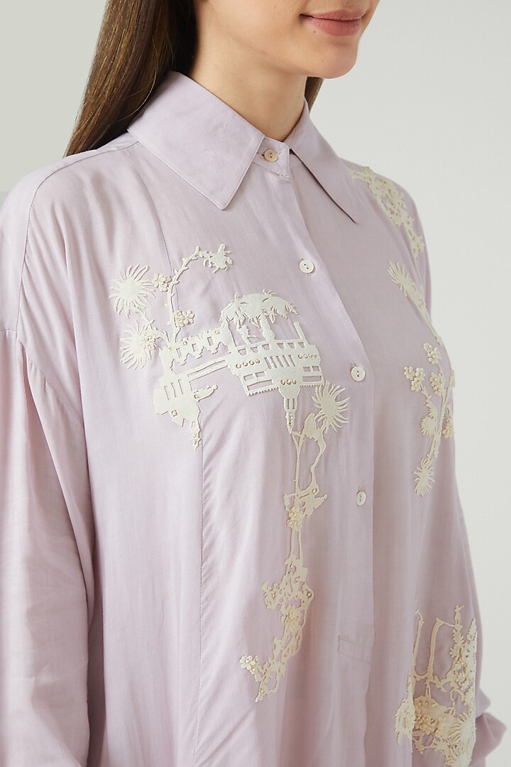 Mauve Cotton Silk Embroidered Shirt by Sahil Kochhar at Pernia's Pop Up Shop