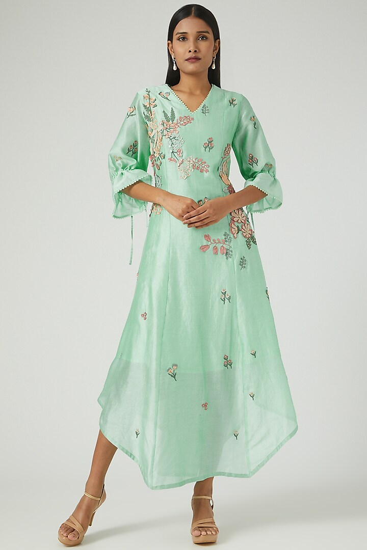 Turquoise Embroidered Dress by Sahil Kochar