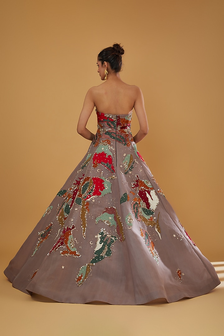 Lilac Silk Organza Embroidered Bridal Gown by Sahil Kochhar at Pernia's Pop Up Shop