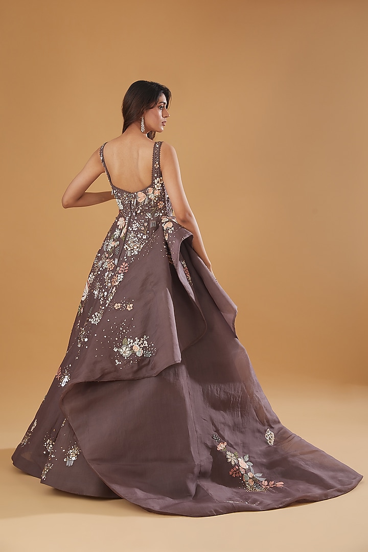 Mauve Shantoon Maxi Party Wear Dress by Sahil Kochhar at Pernia's Pop Up Shop