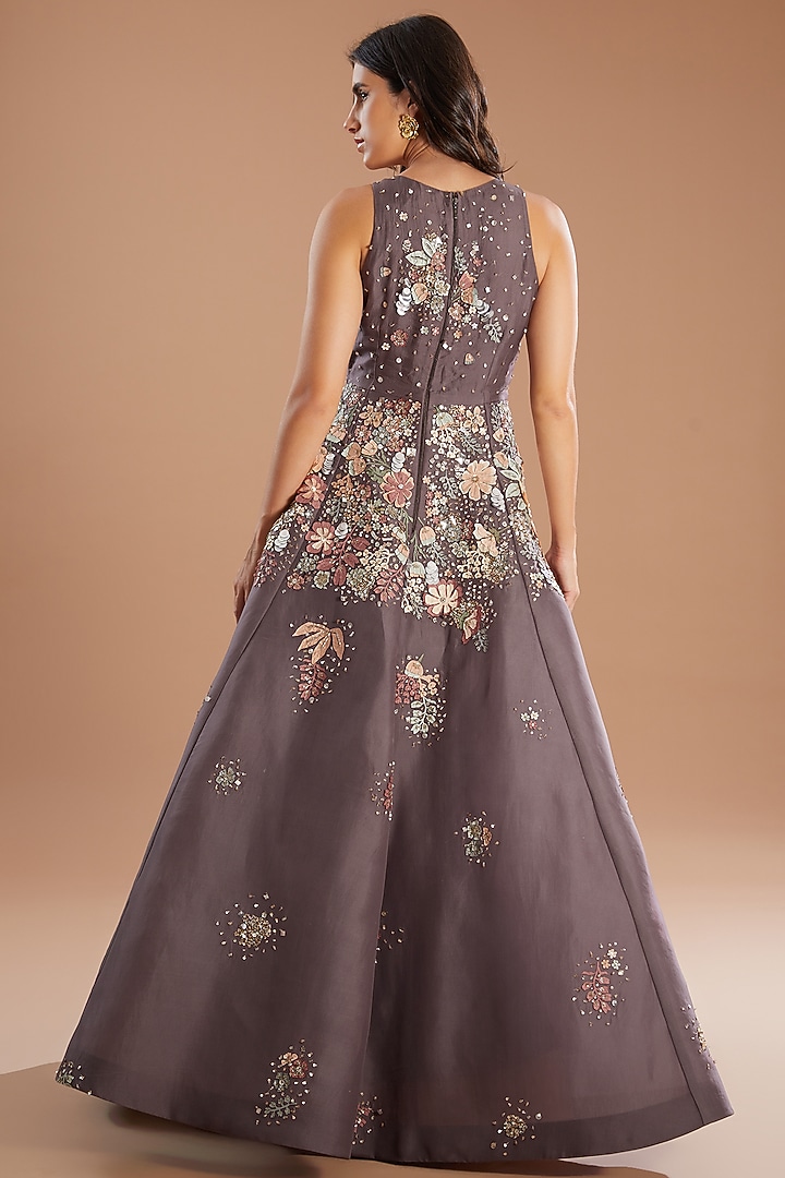 Purple Organza Floral Motif Embroidered Bridal Gown by Sahil Kochhar at Pernia's Pop Up Shop