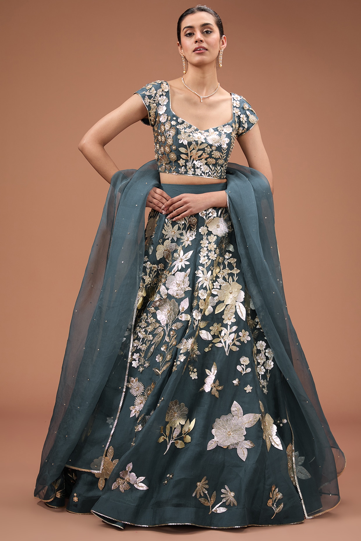 3D Floral Embroidered Lehengas by Yashodhara – South India Fashion