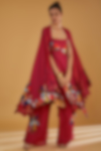 Red Organza & Viscose Georgette Applique Work Co-Ord Set by Sahil Kochhar at Pernia's Pop Up Shop