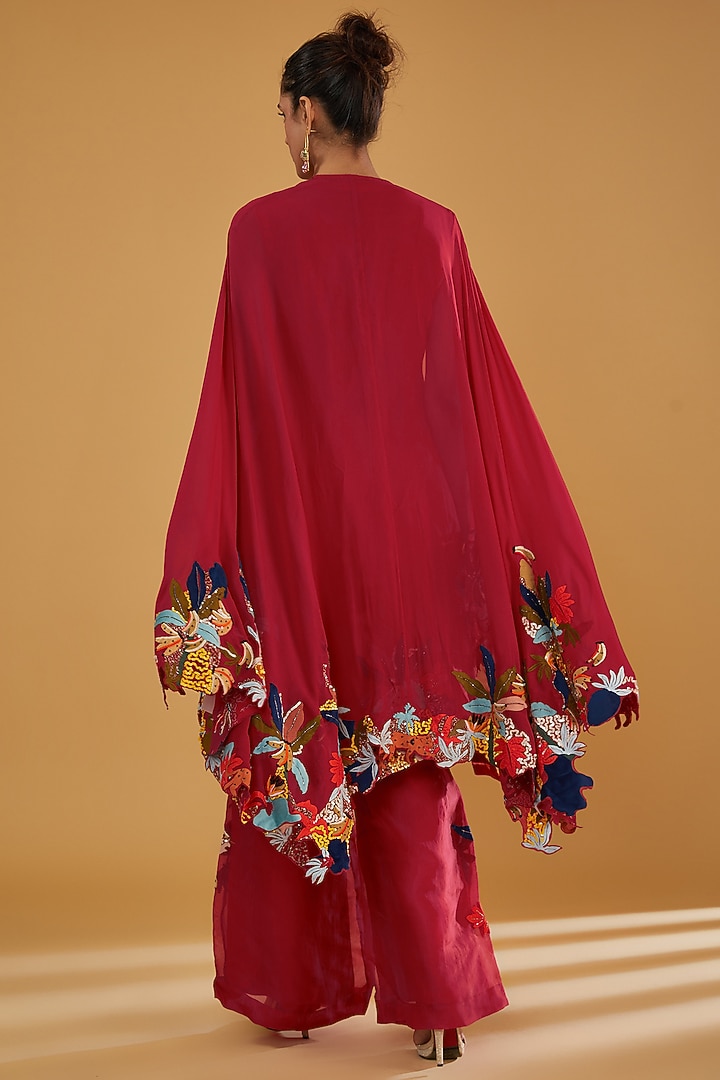Red Organza & Viscose Georgette Applique Work Co-Ord Set by Sahil Kochhar at Pernia's Pop Up Shop