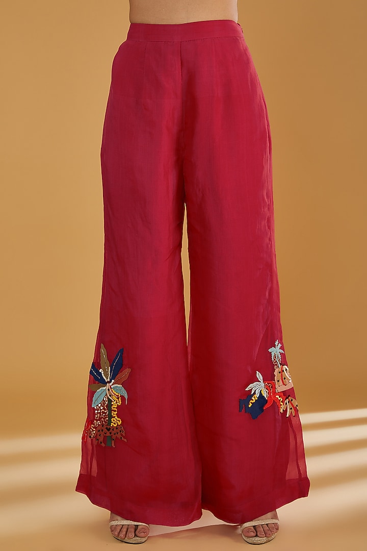 Red Organza & Viscose Georgette Applique Work Co-Ord Set by Sahil Kochhar at Pernia's Pop Up Shop