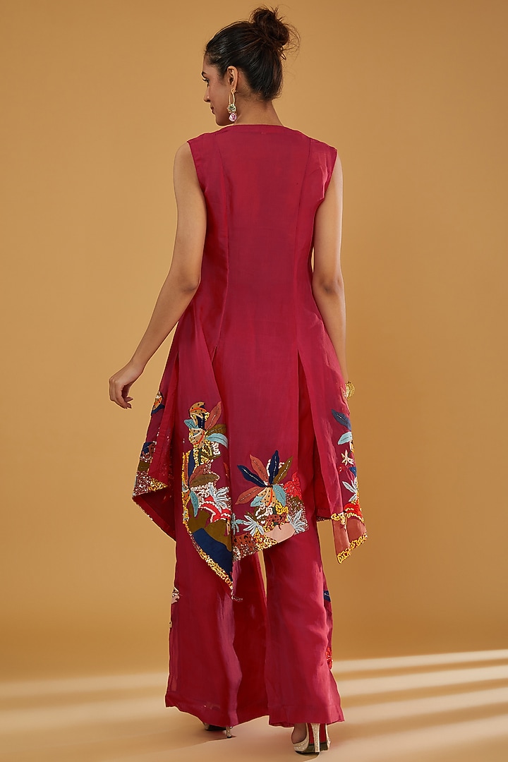 Red Organza & Viscose Georgette Applique Work Co-Ord Set by Sahil Kochhar at Pernia's Pop Up Shop