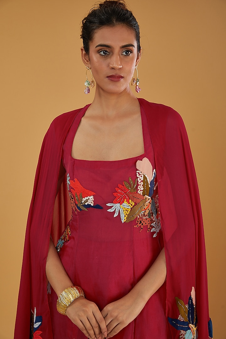 Red Organza & Viscose Georgette Applique Work Co-Ord Set by Sahil Kochhar at Pernia's Pop Up Shop