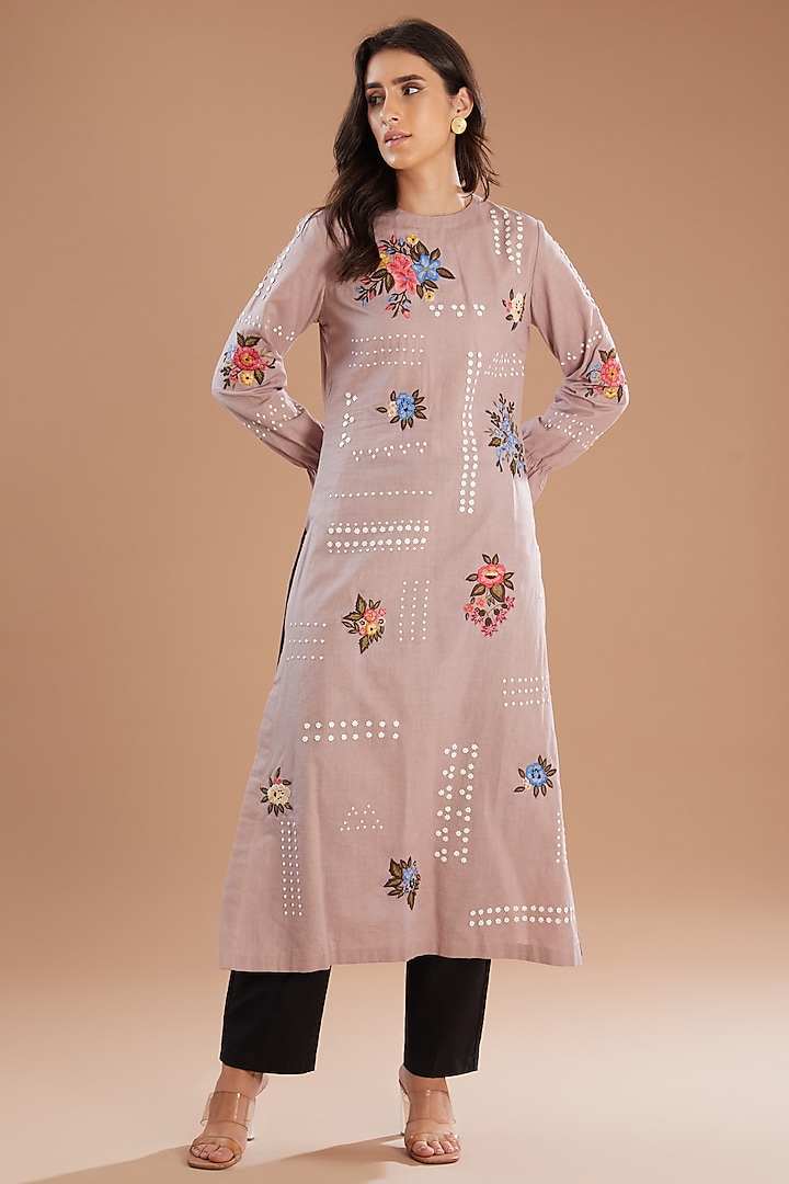 Pink Linen Handcrafted Motif Tunic by Sahil Kochhar