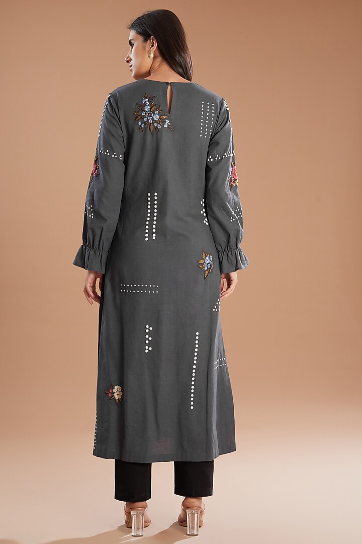Black Linen Handcrafted Motif Tunic by Sahil Kochhar at Pernia's Pop Up Shop