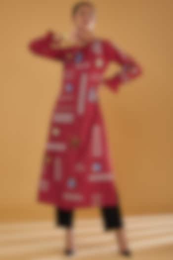Red Linen Applique Work Tunic by Sahil Kochar