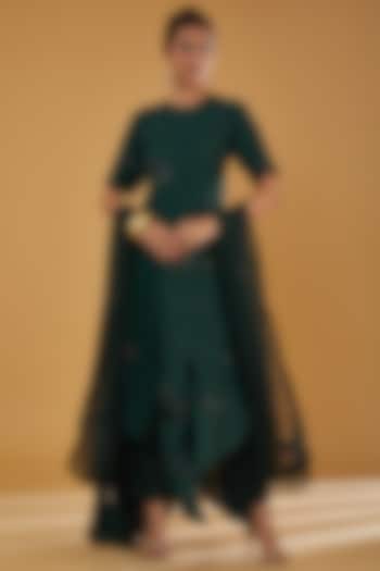 Teal Chanderi Embroidered Kurta Set by Sahil Kochhar at Pernia's Pop Up Shop