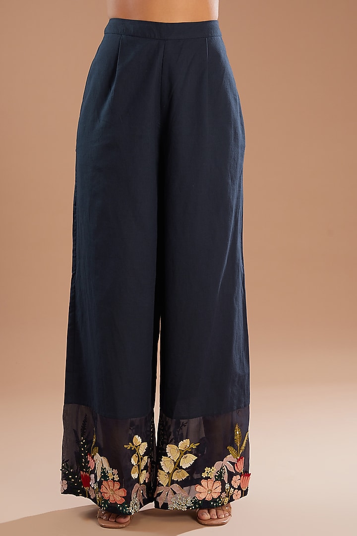 Blue Organza & Chiffon Applique Embroidered Draped Kurta Set by Sahil Kochhar at Pernia's Pop Up Shop