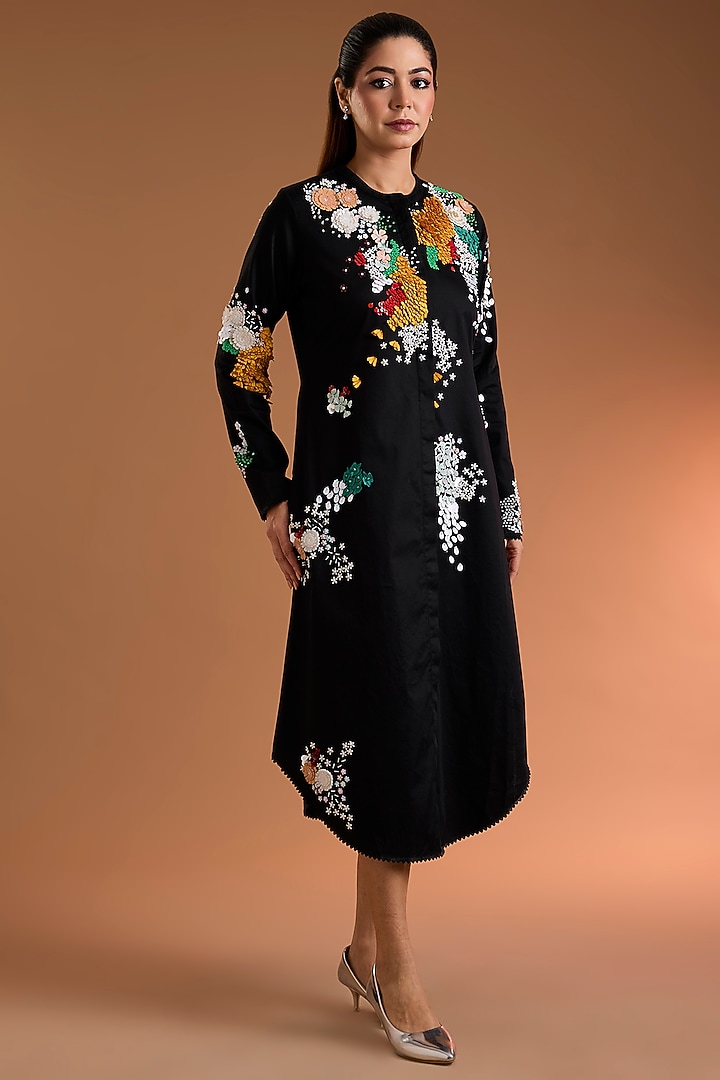 Black Shirting Printed Tunic by Sahil Kochhar at Pernia's Pop Up Shop