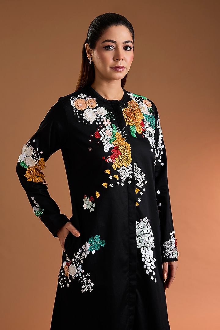 Black Shirting Printed Tunic by Sahil Kochhar at Pernia's Pop Up Shop