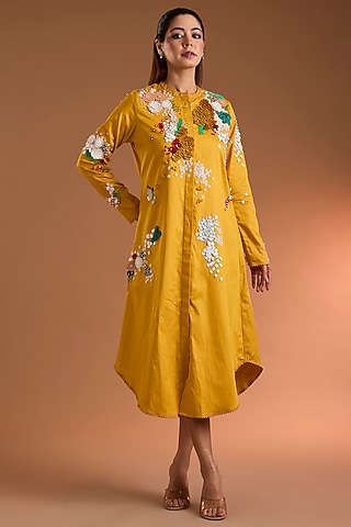 Yellow Shirting Printed Tunic by Sahil Kochhar