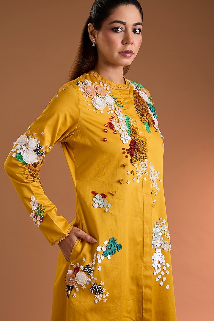 Yellow Shirting Printed Tunic by Sahil Kochhar at Pernia's Pop Up Shop