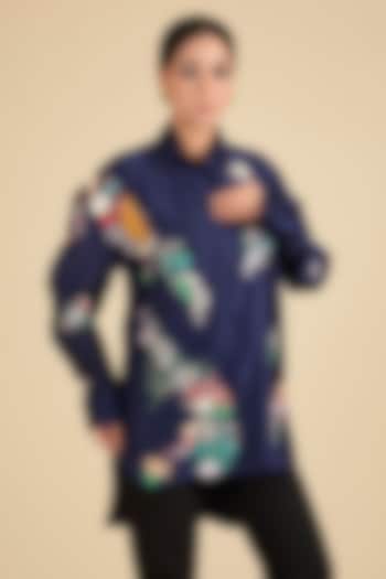 Navy Chanderi Tunic by Sahil Kochhar at Pernia's Pop Up Shop