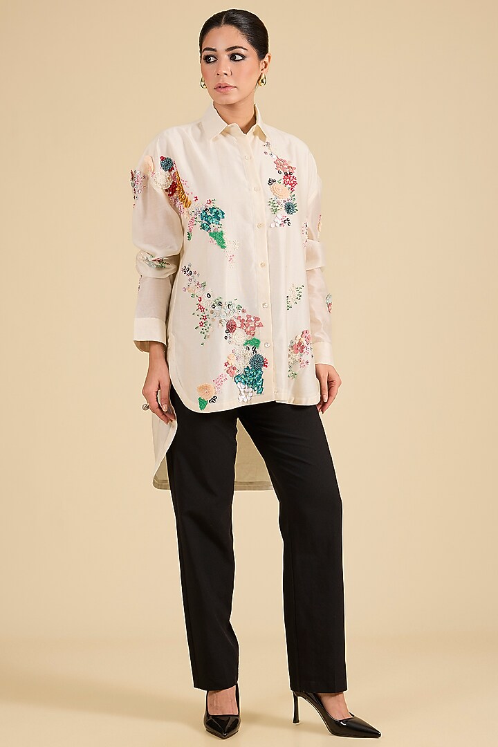Ivory Chanderi Tunic by Sahil Kochhar at Pernia's Pop Up Shop