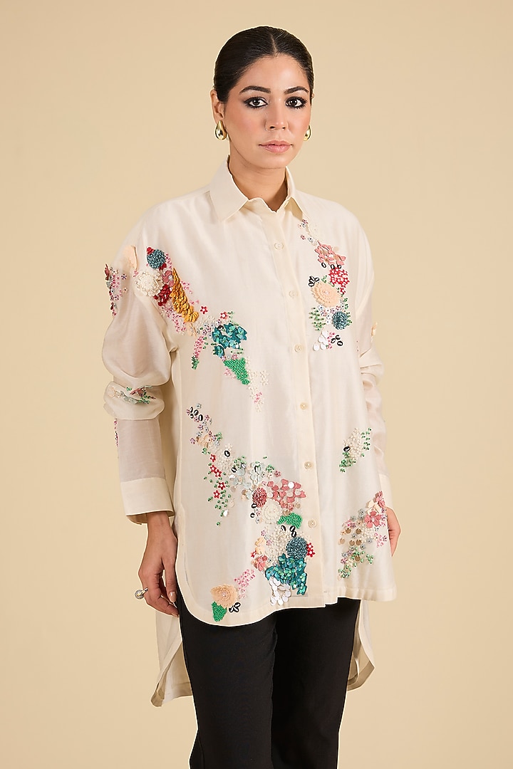 Ivory Chanderi Tunic by Sahil Kochhar at Pernia's Pop Up Shop