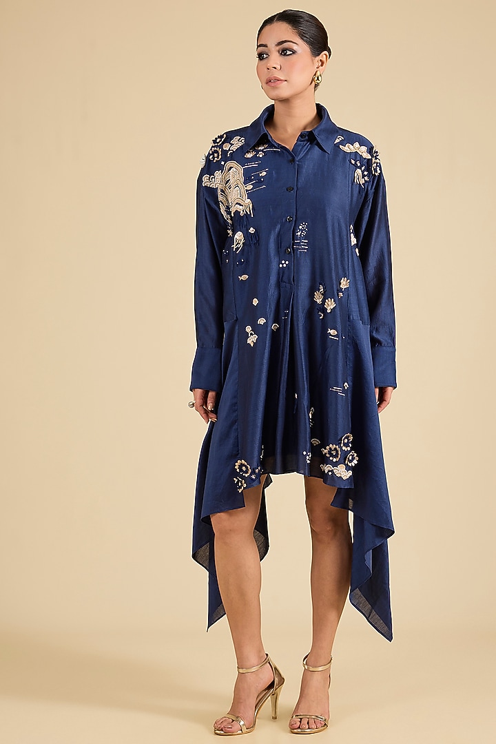 Indigo Chanderi Tunic by Sahil Kochhar at Pernia's Pop Up Shop