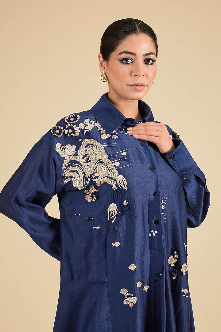 Indigo Chanderi Tunic by Sahil Kochhar at Pernia's Pop Up Shop