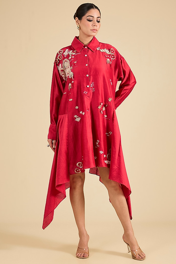 Red Chanderi Tunic by Sahil Kochhar at Pernia's Pop Up Shop
