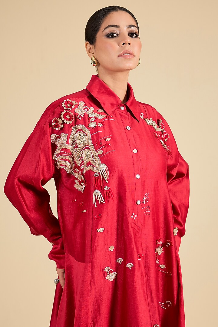 Red Chanderi Tunic by Sahil Kochhar at Pernia's Pop Up Shop