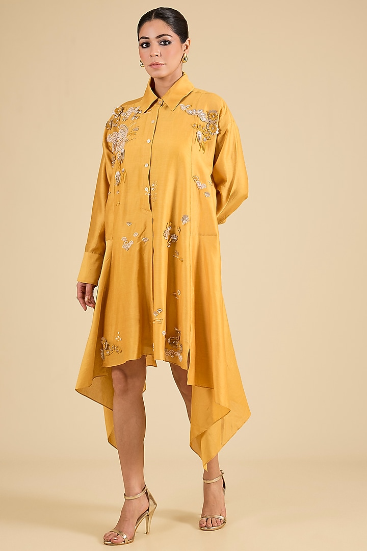 Yellow Chanderi Tunic by Sahil Kochhar at Pernia's Pop Up Shop