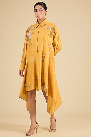 Yellow Chanderi Tunic by Sahil Kochhar