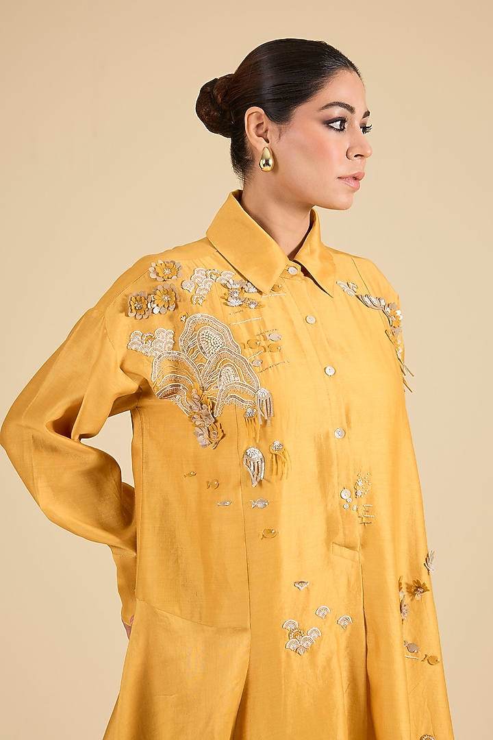 Yellow Chanderi Tunic by Sahil Kochhar at Pernia's Pop Up Shop