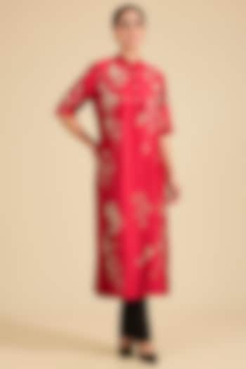 Red Chanderi Tunic by Sahil Kochhar at Pernia's Pop Up Shop