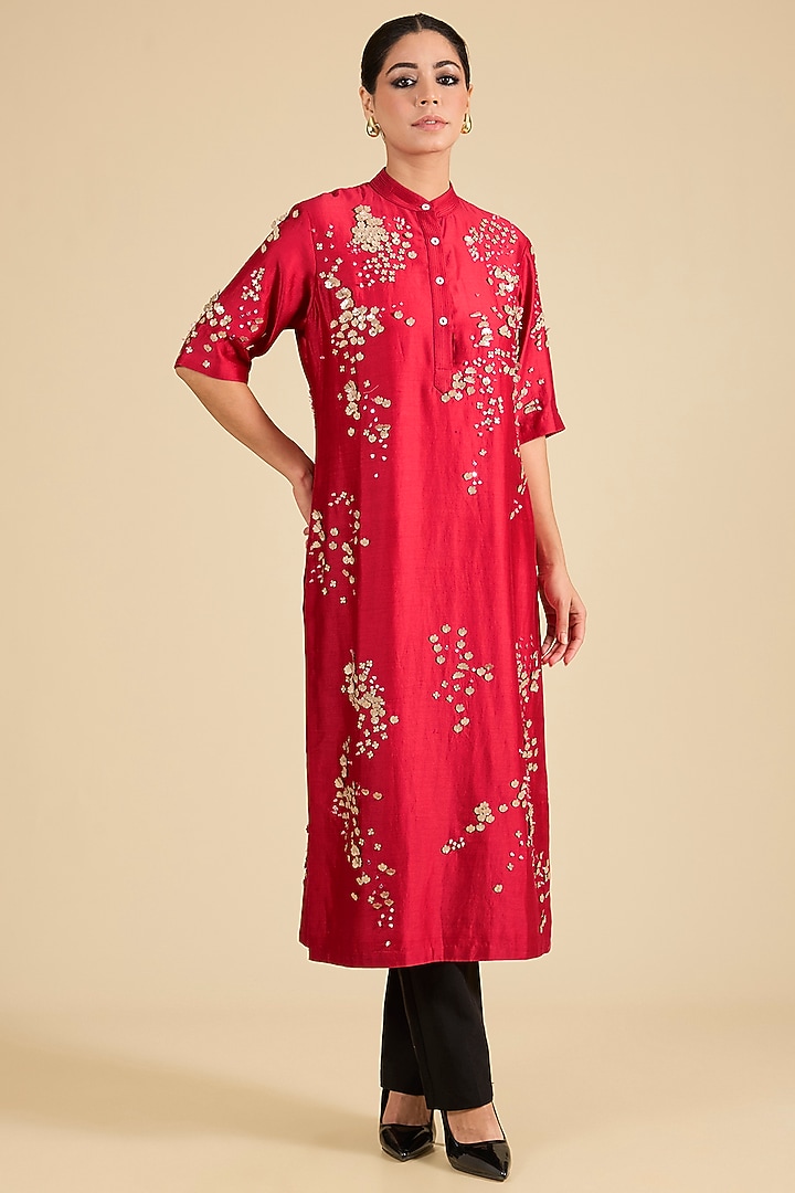 Red Chanderi Tunic by Sahil Kochhar at Pernia's Pop Up Shop
